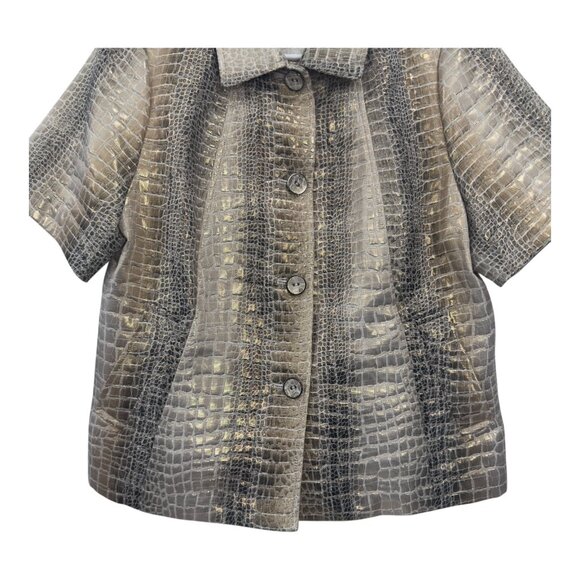 Chicos Women Metallic Croc Short Sleeve Button-Up Jacket SZ 2 US L Gold-Silver - Picture 11 of 12